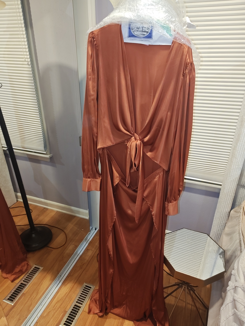 Rust Satin Tie-Front Maxi Dress